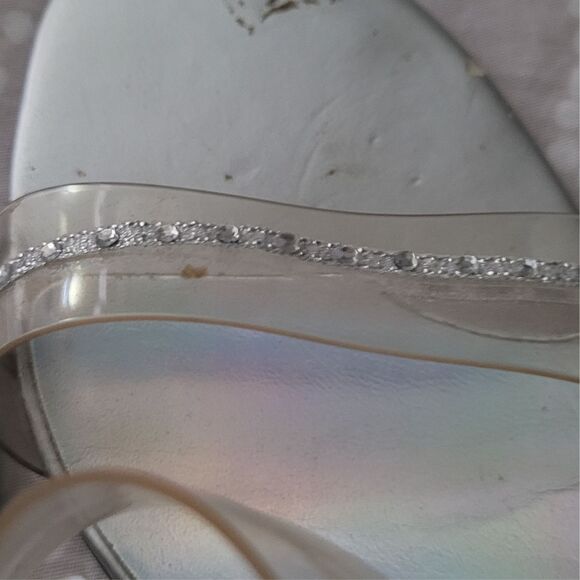 Silver Heels With Clear Rhinestone Straps and Clear Heels S.R.O.  Slip-on Heels - Picture 6 of 9
